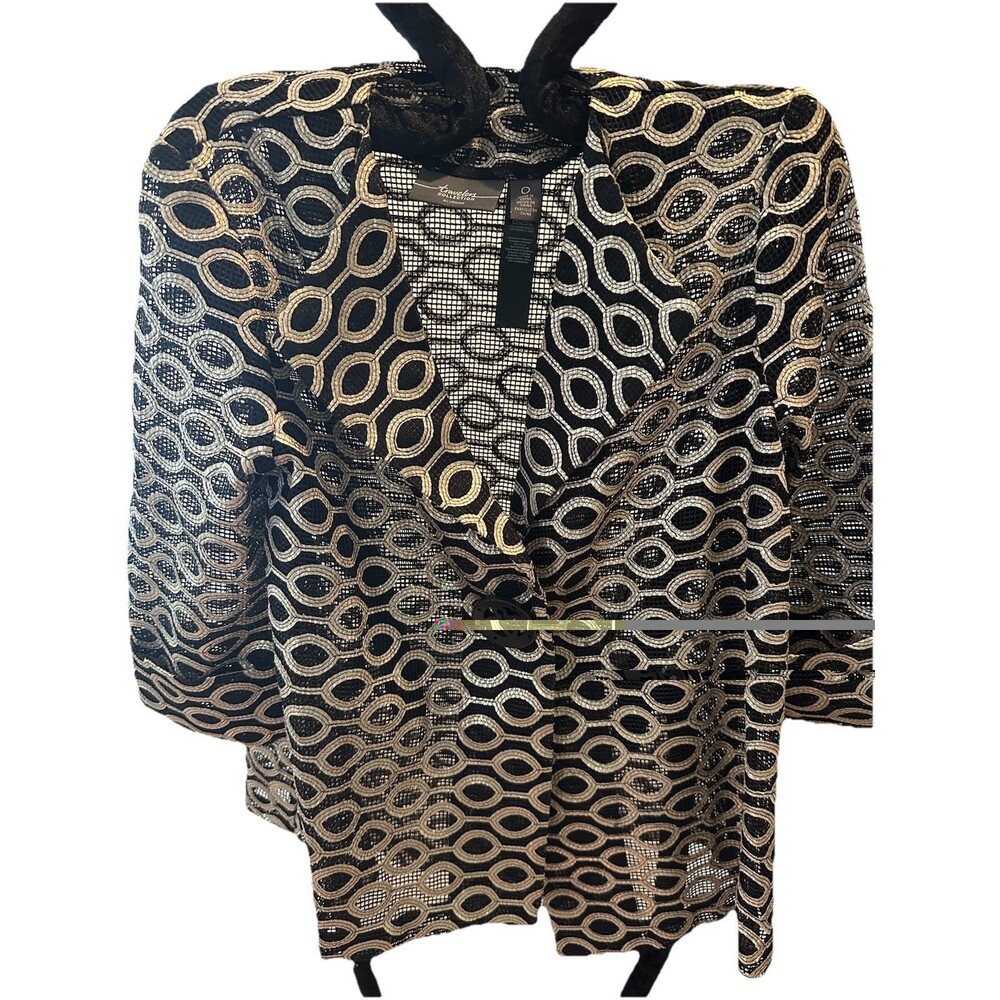 Chicos Travelers Collection Gold & Black Mesh Like dressy Jacket sz 0 4/6